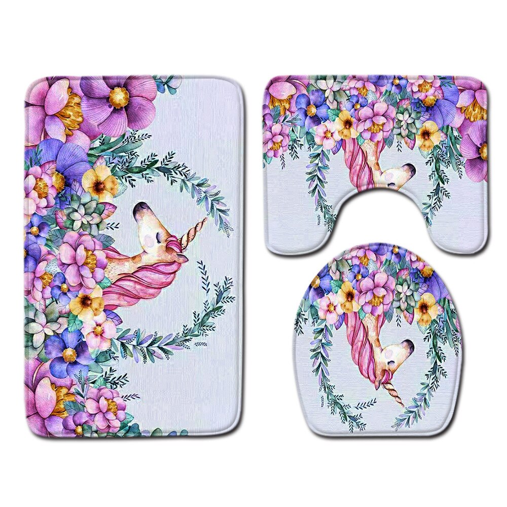 Set de 3 pièces tapis wc licorne