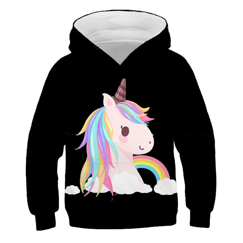 Sweat Licorne à Capuche Noir Arc-en-ciel