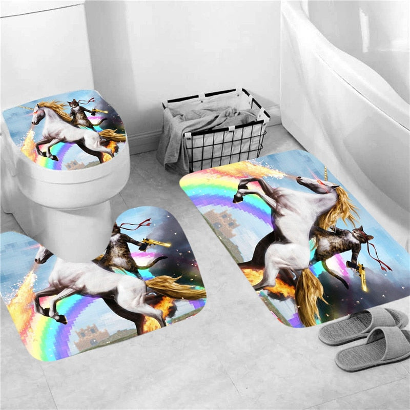 Ensemble 3 pièces de tapis de bain et wc licorne