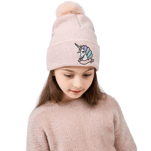 Bonnet Licorne Broderie Avec Pompons Fourrure - Une Licorne