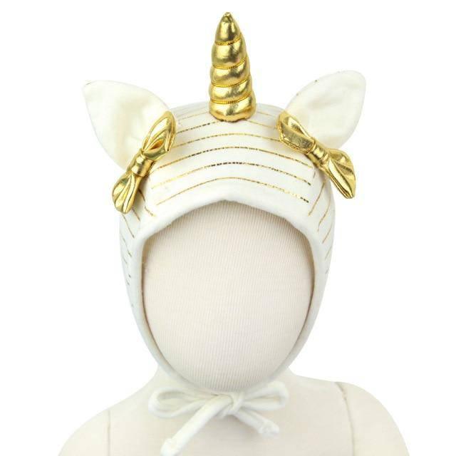 Bonnet Licorne Doré Blanc - Une Licorne