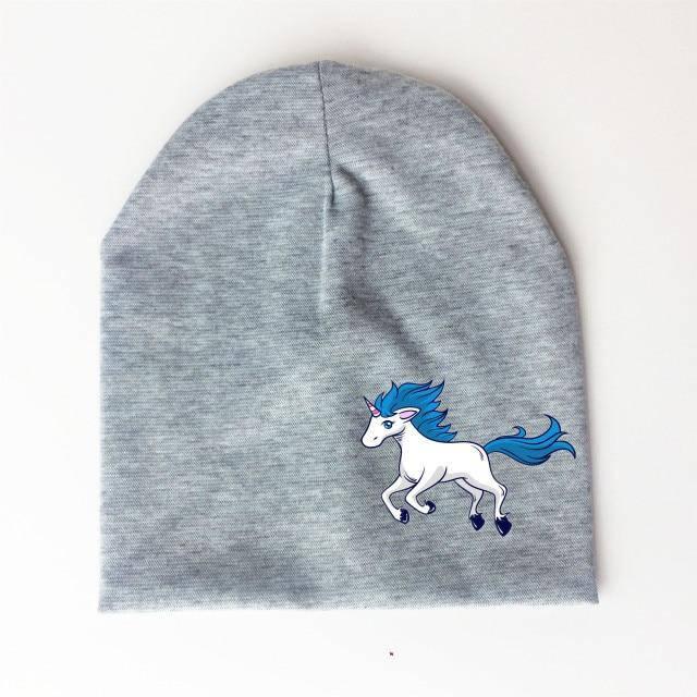 Bonnet Licorne Enfant En Jersey Gris Clair  -Une Licorne