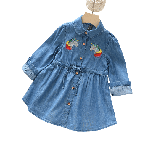 Robe Chemise Licorne Denim Col Claudine Fille - Licorne