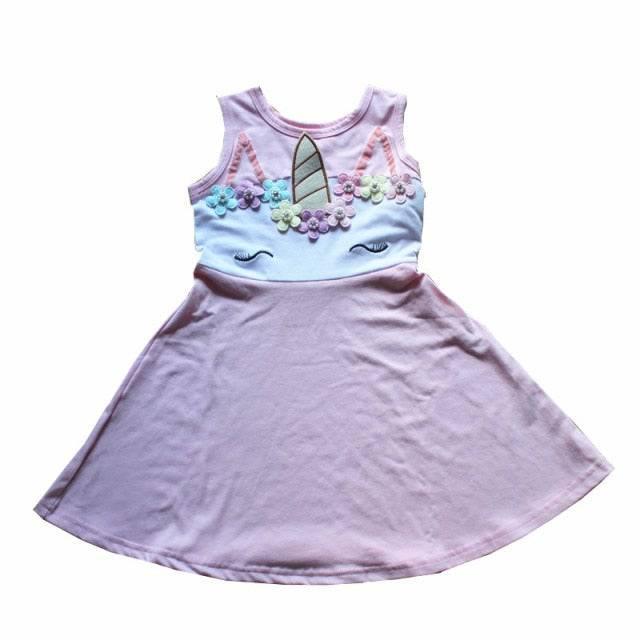 Robe Licorne A Fleurs Multicolores Fille - Licorne