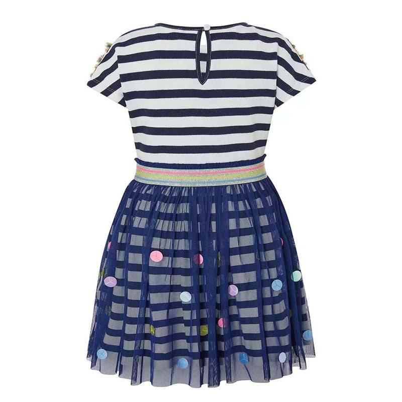 Robe Licorne A Rayures Bleu et Blanc Fille - Licorne