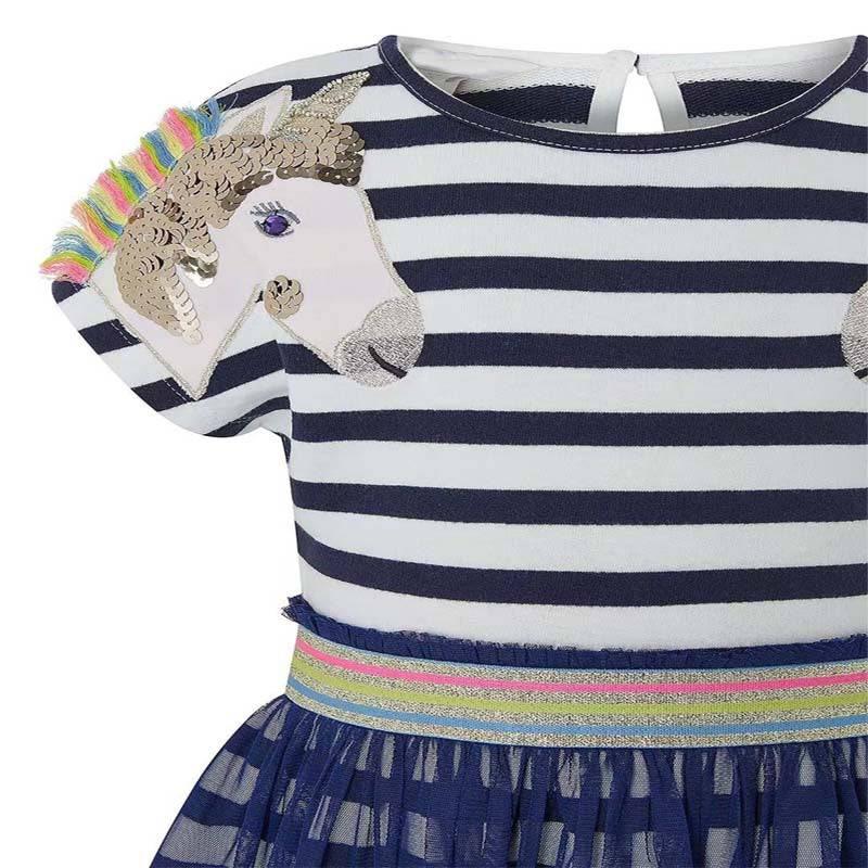 Robe Licorne A Rayures Bleu et Blanc Fille - Licorne