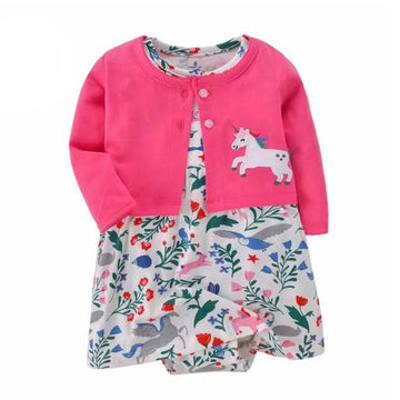 Robe Licorne Avec Cache-couche Accompagnée De Son Cardigan - Licorne