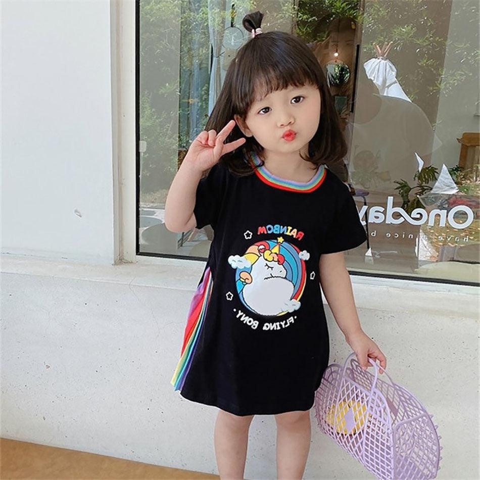 Robe licorne fente plissée noir fille