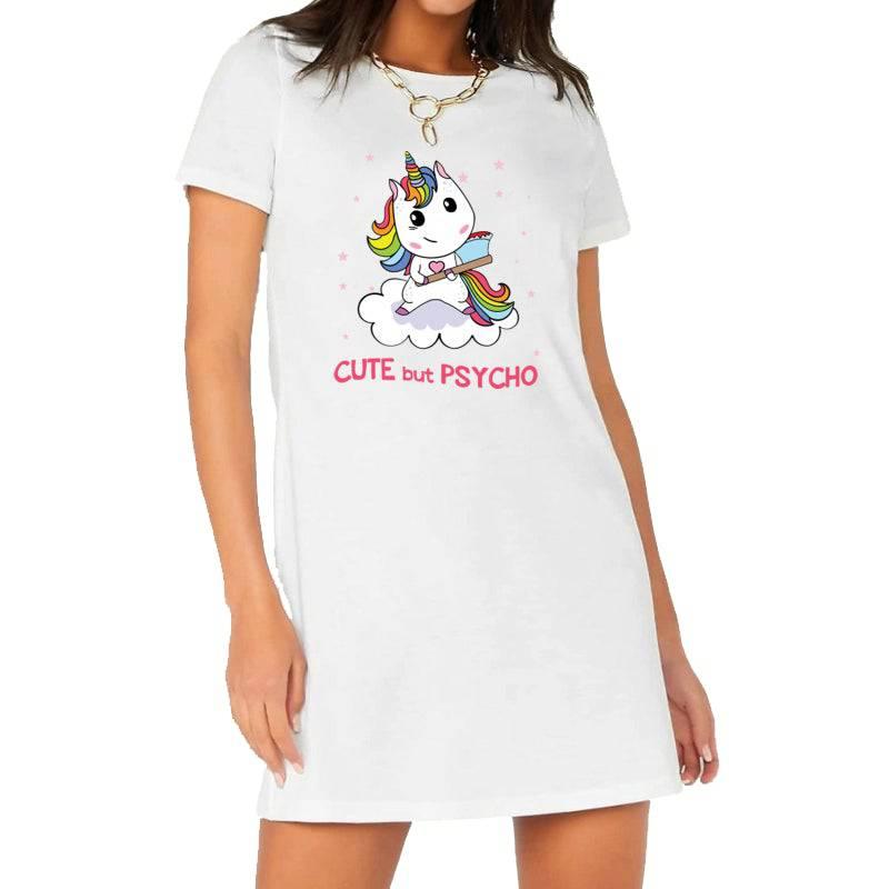 Robe T-shirt Licorne Mignonne Mais Psycho Femme - Licorne