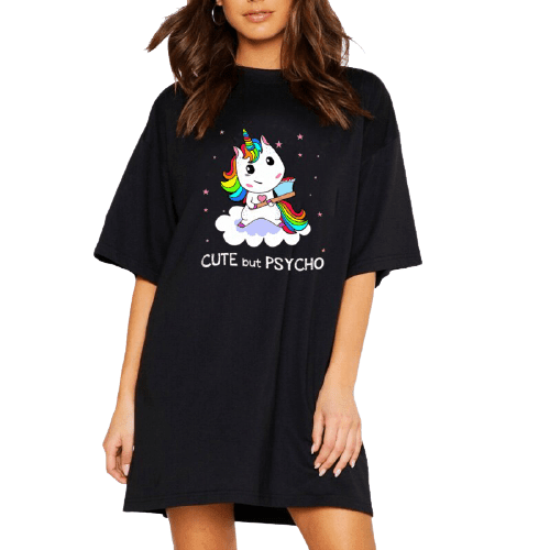 Robe T-shirt Licorne Mignonne Mais Psycho Femme - Licorne