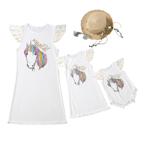 Robes licorne à franges mère fille bébé